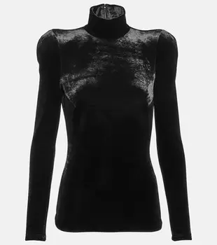 Бархатный топ с воротником-стойкой Balenciaga, черный
