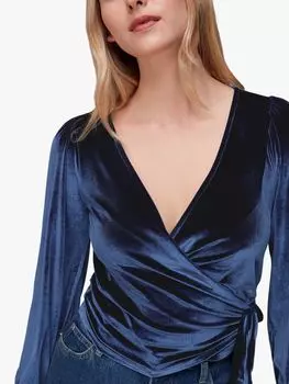 Бархатный топ с запахом и V-образным вырезом Whistles, темно-синий