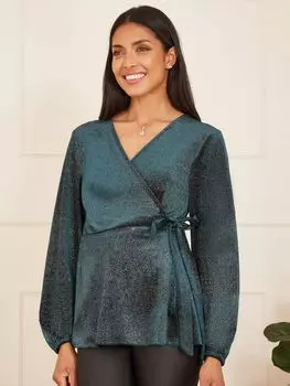 Бархатный топ с запахом Sparkle Yumi, зеленый