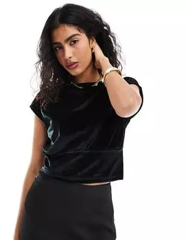Бархатный топ с застежкой на талии черного цвета ASOS DESIGN