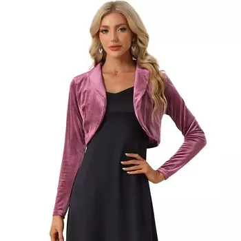 Бархатный укороченный топ для женского кардигана с открытым передним воротником и длинными рукавами ALLEGRA K, фиолетовый
