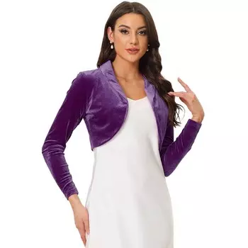 Бархатный укороченный топ для женского кардигана с открытым передним воротником и длинными рукавами ALLEGRA K, фиолетовый