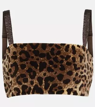 Бархатный укороченный топ с леопардовым принтом Dolce&Gabbana, мультиколор