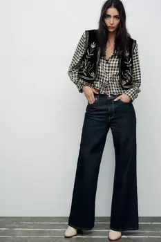 Бархатный вышитый жилет ZARA, черный