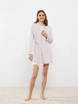 Бархатный женский халат с прямым воротником и длинными рукавами LCW Dream