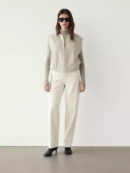 Бархатный жилет-бомбер Massimo Dutti, бежевый