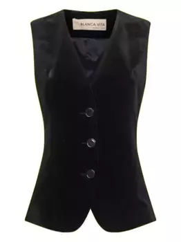 Бархатный жилет с тремя пуговицами Blanca Vita, черный
