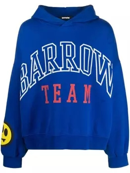 BARROW logo-print cotton hoodie, синий