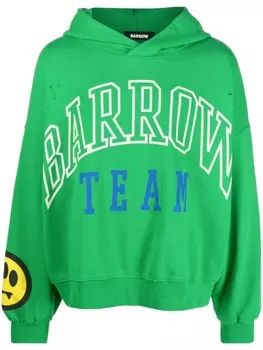BARROW logo-print cotton hoodie, зеленый
