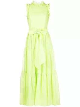 Baruni платье макси с оборками и поясом, зеленый
