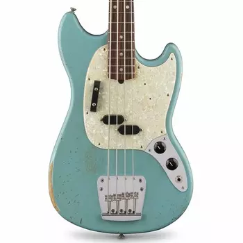 Бас-гитара Fender Justin Meldal-Johnsen Road Worn Mustang Electric Bass (с сумкой), Daphne Blue Justin Meldal-Johnson Signature Road Worn Mustang