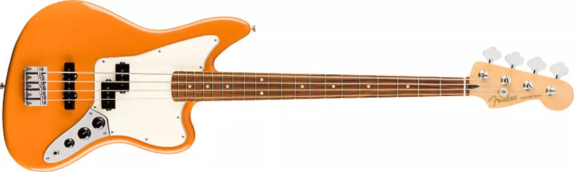 Бас-гитара Fender Player Jaguar, накладка на гриф Pau Ferro, оранжевый цвет Capri