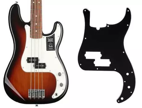 Бас-гитара Fender Player Precision Bass — 3-тональные солнечные лучи с накладкой на гриф Pau Ferro и накладкой Fender Precision Bass с 13 отверстиями в современном стиле — черный 0991352000=1 0149803500=1