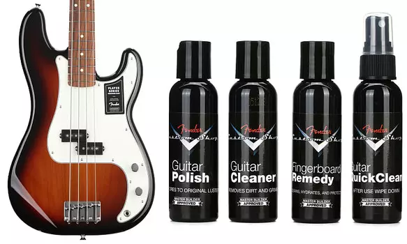 Бас-гитара Fender Player Precision Bass — 3-тональный Sunburst с накладкой на гриф Pau Ferro в комплекте с системой Fender Custom Shop Deluxe Guitar Care System — 4 шт. в упаковке 0149803500=1 0990539000=1
