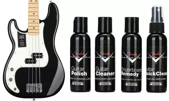 Бас-гитара Fender Player Precision Bass для левшей — черный с кленовой накладкой на гриф Комплект с системой Fender Custom Shop Deluxe Guitar Care System — 4 шт. в упаковке 0149822506=1 0990539000=1