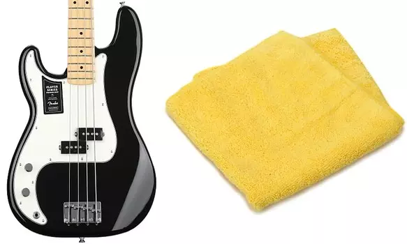 Бас-гитара Fender Player Precision Bass для левшей — черный с кленовой накладкой на гриф в комплекте с двухсторонней сверхмягкой тканью для полировки из микрофибры Fender 0149822506=1 0990524000=1