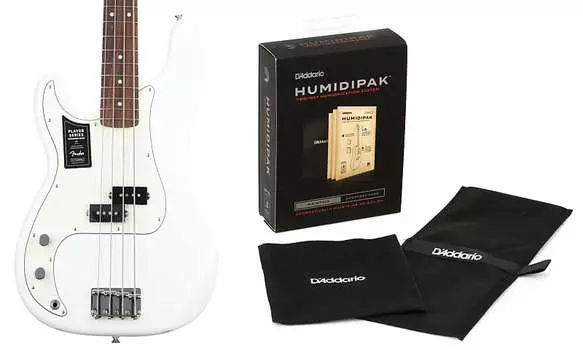 Бас-гитара Fender Player Precision Bass для левшей — полярно-белый с накладкой на гриф Pau Ferro в комплекте с увлажнителем D'Addario с автоматической системой контроля влажности Fender + D'Addario 0149823515=1 PW-HPK-01=1