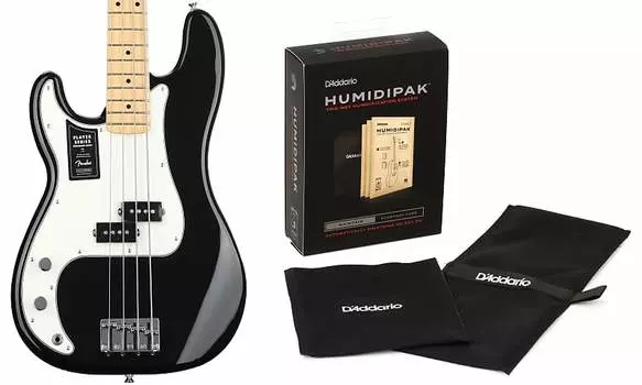 Бас-гитара Fender Player Precision для левшей — черный с кленовой накладкой на гриф в комплекте с увлажнителем D'Addario с автоматической системой контроля влажности Fender + D'Addario 0149822506=1 PW-HPK-01=1