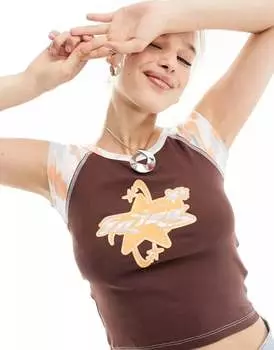 Basic Pleasure Mode x Subcultural — облегающая футболка коричнево-оранжевого цвета с рукавами реглан и узором в стиле милитари