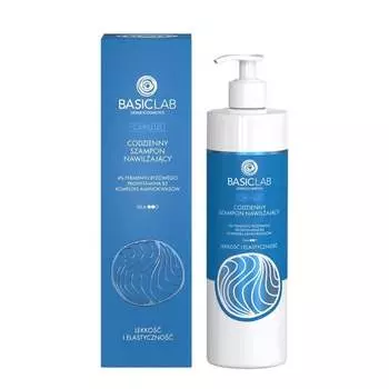 BasicLab, Ежедневный увлажняющий шампунь с 4% рисовым ферментом, провитамином B5 и аминокислотами, Легкость и эластичность, 300 мл