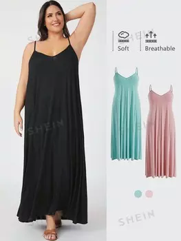 BASICS Платье больших размеров, Однотонное, на одном бретеле Shein, черный