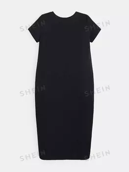 BASICS Plus, Комплект Однотонных футболок, высокий разрез Shein, черный