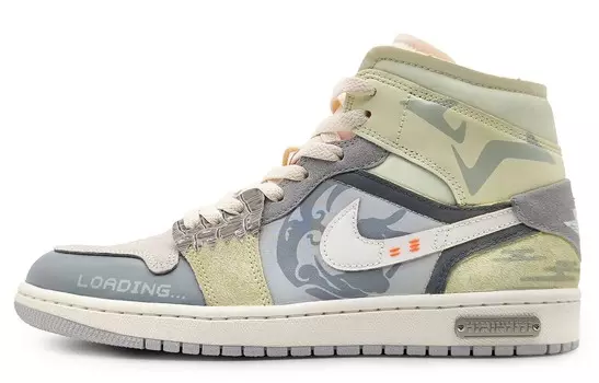 Баскетбольные кастомные кроссовки Air Jordan 1 Vintage Mid-top Grey/Beige Jordan