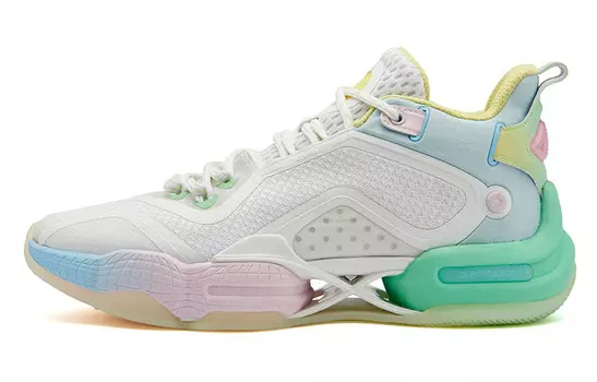 Баскетбольные кроссовки AG 2 мужские средней высоты вязаные белые/лимонно-зеленые 361°