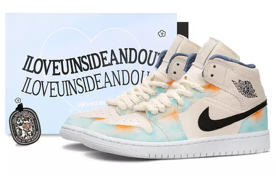 Баскетбольные кроссовки Air 1 Vintage Women's High-top White/blue/orange Jordan