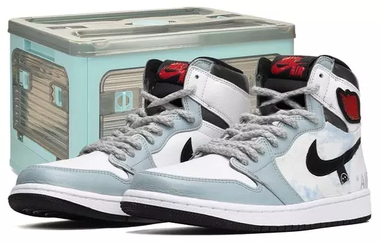 Баскетбольные кроссовки Air 1 Vintage женские с высоким берцем университетского цвета, синий/черный/белый Jordan