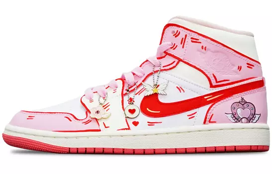 Баскетбольные кроссовки Air 1 Vintage женские высокие розовые/белые Jordan