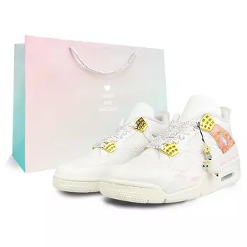 Баскетбольные кроссовки Air 4 Vintage женские средней высоты, белый, розовый, золотой Jordan