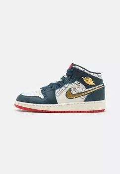 Баскетбольные кроссовки AIR JORDAN 1 MID SE UNISEX, цвет armory navy/metallic gold/pale ivory/sport red/black