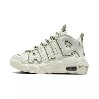 Баскетбольные кроссовки Air More Uptempo Kids PS Low-top Sail White/Oil Green Nike, белый/зеленый