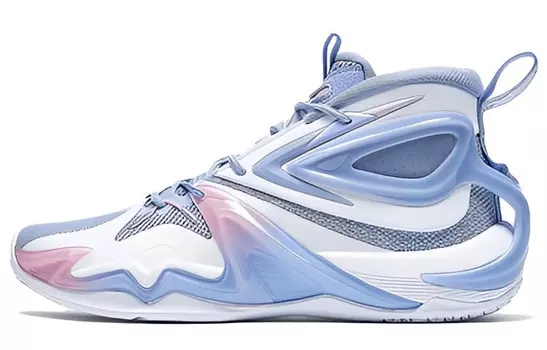 Баскетбольные кроссовки Battle 1.0 мужские высокие новые белые / синие фиолетовые / персиково-розовые Xtep