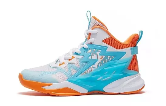 Баскетбольные кроссовки детские детские высокие сине-оранжевые 361°Kids, голубой