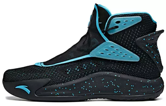 Баскетбольные кроссовки KT5 мужские высокие черные/хлоро-синие Anta