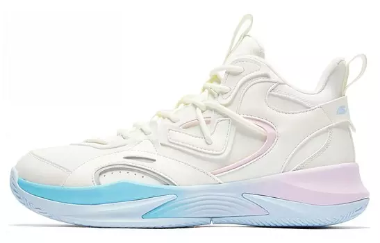 Баскетбольные кроссовки мужские с высоким берцем цвета слоновой кости/голубого ледника Qiaodan