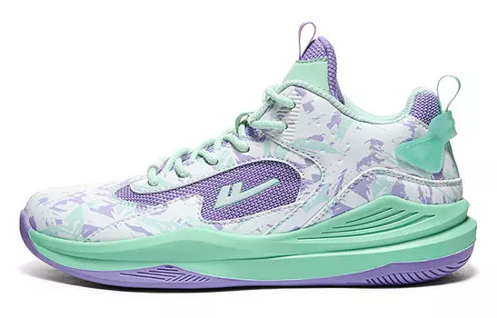 Баскетбольные кроссовки мужские высокие белые/фиолетовые/зеленые Warrior