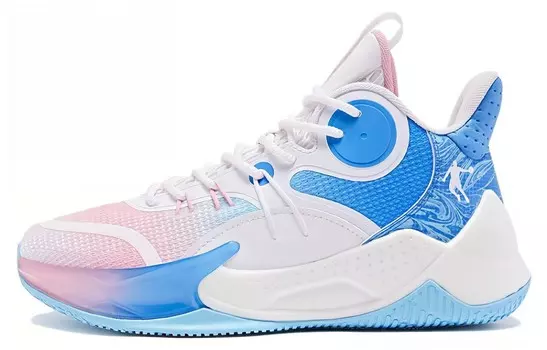 Баскетбольные кроссовки мужские высокие белые/синие/розовые Qiaodan