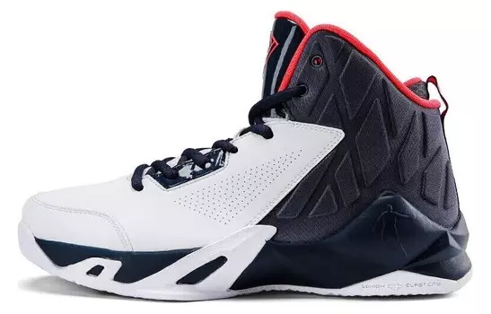 Баскетбольные кроссовки мужские высокие белые/темно-синие Qiaodan