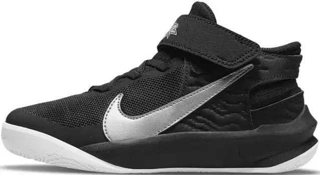 Баскетбольные кроссовки Nike "TEAM HUSTLE D 10 FLYEASE (PS)", цвет Black-Metallic-Silver-Volt-White