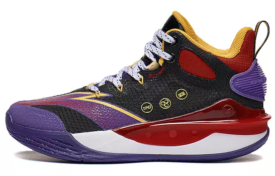 Баскетбольные кроссовки Pioneer Spirit TEAM3.0 для детей GS Mid-top черные/фиолетовые/красные Lining Young, черный