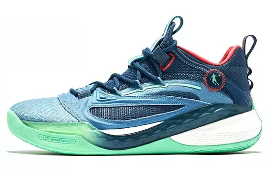 Баскетбольные кроссовки Sharp Edge 6.0PRO мужские с низким верхом синего/белого/зеленого цвета Qiaodan