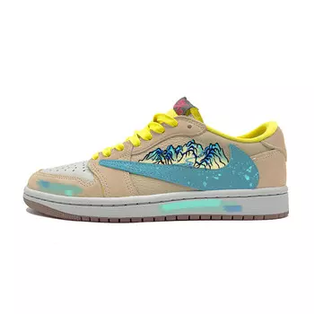 Баскетбольные кроссовки Travis Scott X Air Vintage женские с низким верхом, зеленый/синий Jordan