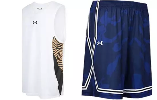 Баскетбольный костюм мужской комплект белый + темно-синий Under Armour, белый/темно-синий