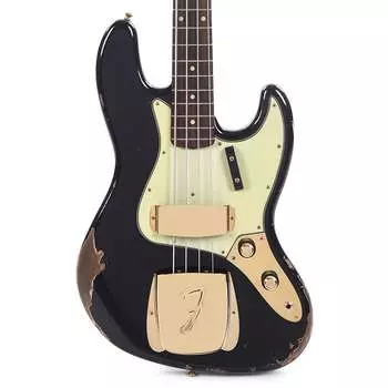 Басс гитара Fender Custom Shop 1960 Jazz Bass Heavy Relic Super Aged Black w/Painted Headcap