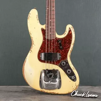 Басс гитара Fender Custom Shop 1961 Jazz Bass, Ash Heavy Relic - Aged Vintage White - CHUCKSCLUSIVE - #R124796 - Display Model