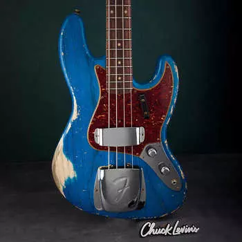 Басс гитара Fender Custom Shop 1961 Jazz Bass, Ash Heavy Relic - Sapphire Blue Transparent - CHUCKSCLUSIVE - #R118315 - Display Model