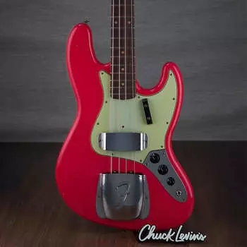 Басс гитара Fender Custom Shop 1963 Jazz Bass Journeyman Relic Electric Bass - Aged Fiesta Red - #CZ565655